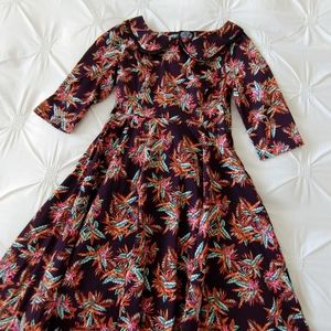 Hearts & Roses rockabilly tropical floral print midi dress. Size 12